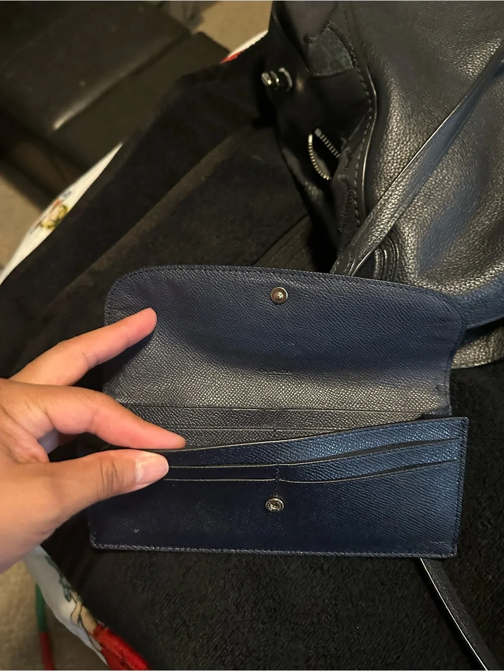 Coach Navy Leather Shoulder Bag with Matching Wallet Set